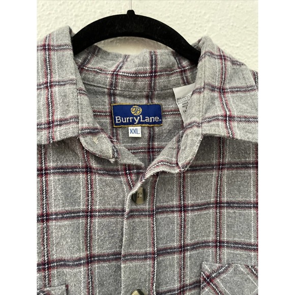 Burry Lane Button Down Flannel Shirt Mens Size XXL Red Grey Blue Plaid Heavy - Picture 2 of 7